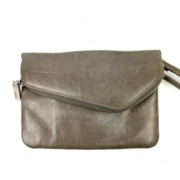 Hobo International Daria Wristlet Taupe Gray Leather Clutch Organizer - Picture 2 of 7